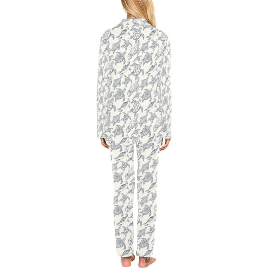 Sea Turtle Print Design LKS304 Women's Long Pajama Set