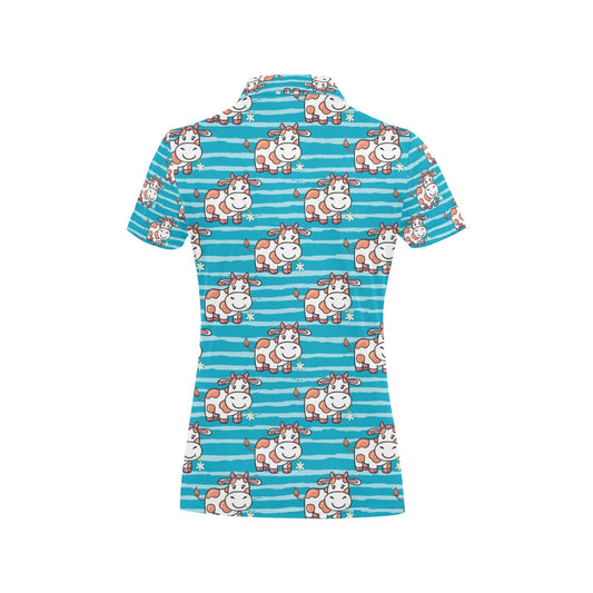 Cow Cute Print Pattern Women's Polo Shirt