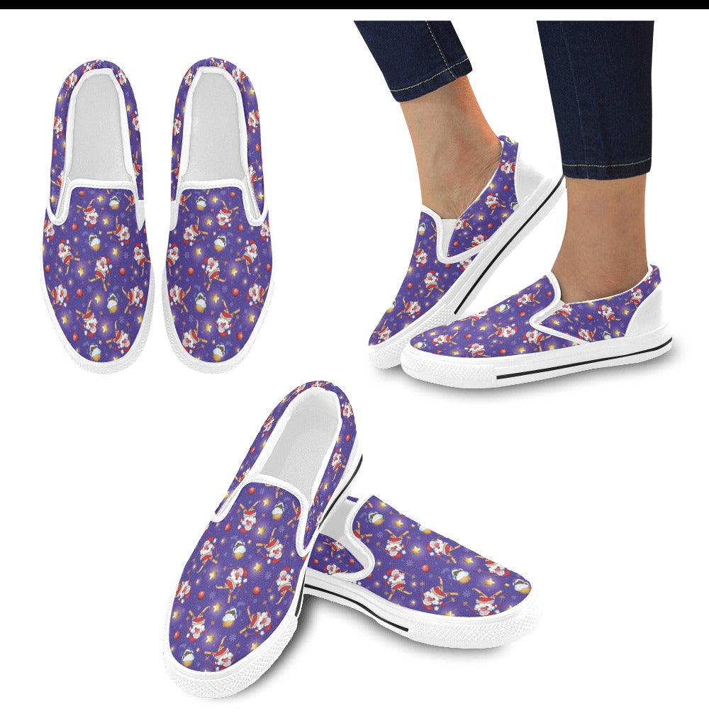 Ski Print Design LKS308 White Slip Ons Canvas Women's Shoes