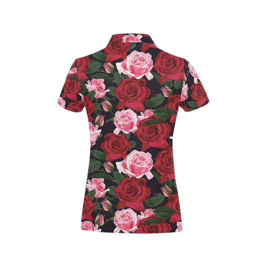 Rose Red Pink Pattern Print Design RO01 Women's Polo Shirt