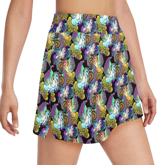Unicorn With Wings Print Pattern 17" Golf & Pickleball Skort with Pockets