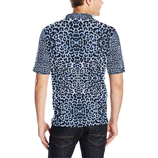 Leopard Blue Skin Print Men Polo Shirt
