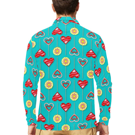 Lollipop Pattern Print Design LL06 Long Sleeve Polo Shirt For Men's