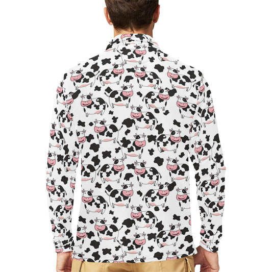 Cow Pattern Print Design 02 Long Sleeve Polo Shirt For Men's