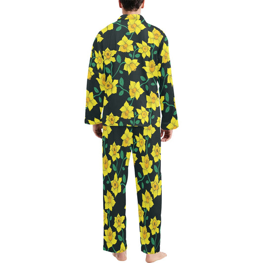 Daffodils Pattern Print Design DF03 Men's Long Pajama Set