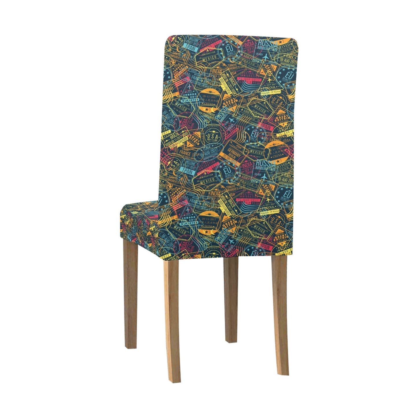 Travel Stamp Colorful Print Design LKS304 Dining Chair Slipcover