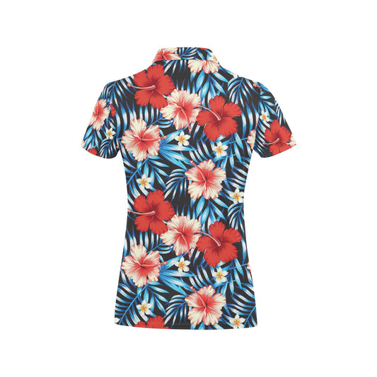 Red Hibiscus Blue Scene Women's Polo Shirt