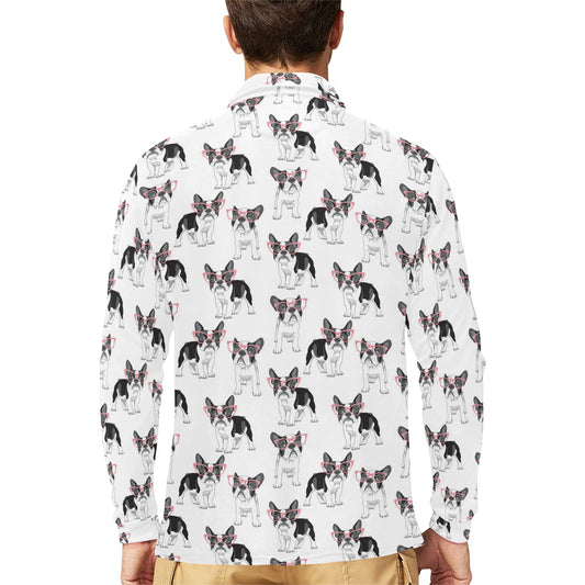 Boston Terrier Pattern Print Design 03 Long Sleeve Polo Shirt For Men's