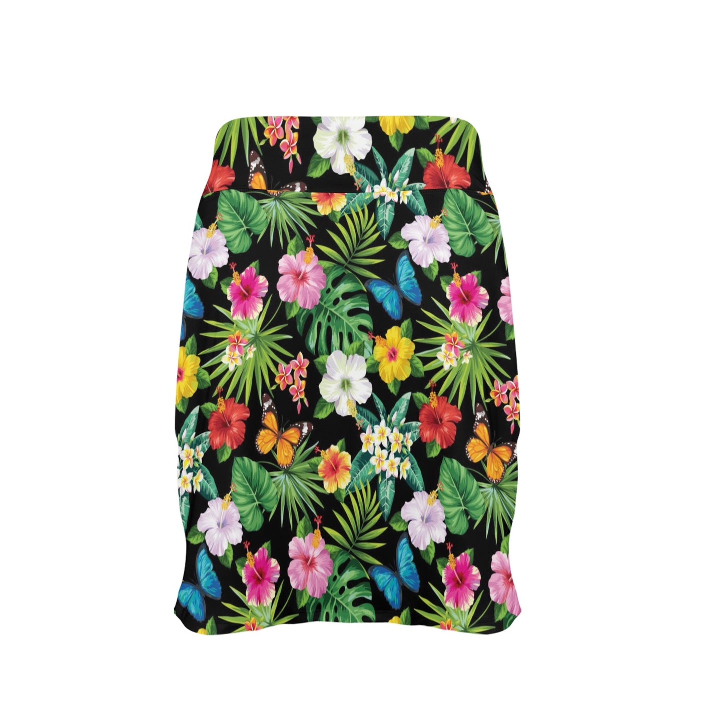 Hibiscus With Butterfly Print Design LKS305 Women's Golf Skirt with Pocket
