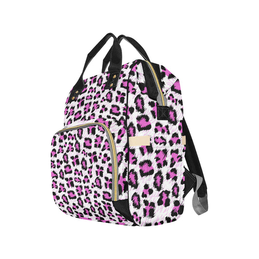 Leopard Pink Skin Print Diaper Bag Backpack