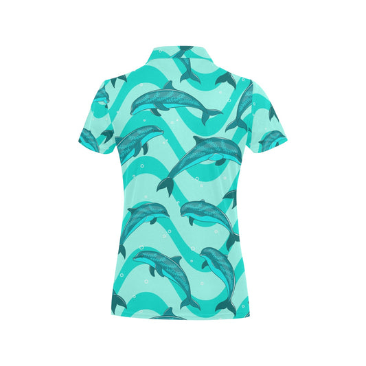 Dolphin Wave Print Women's Polo Shirt