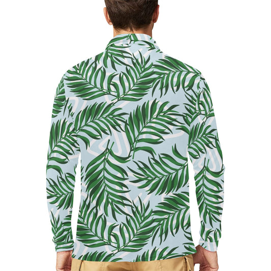 Palm Leaves Pattern Print Design PL06 Long Sleeve Polo Shirt For Men's