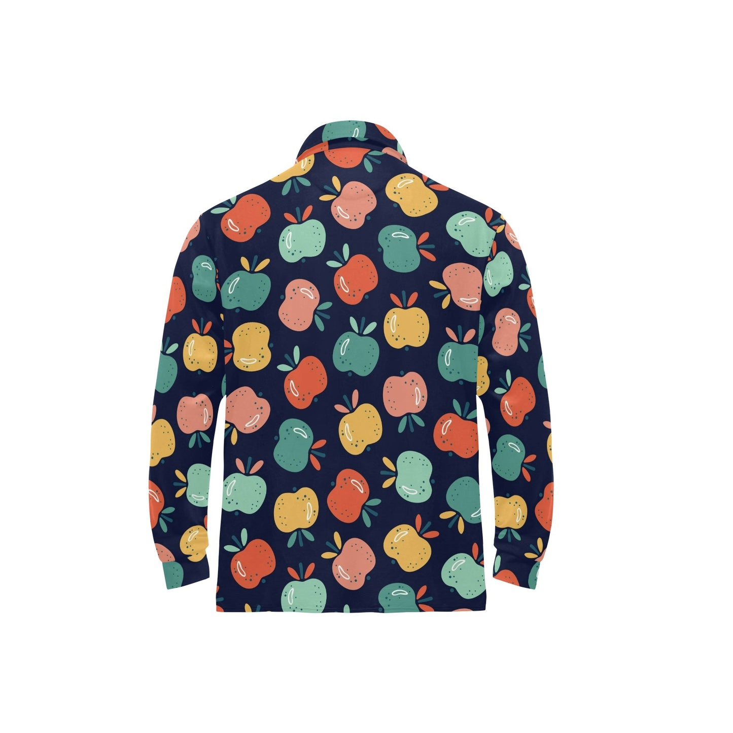 Apple Pattern Print Design AP09 Long Sleeve Polo Shirt For Men's