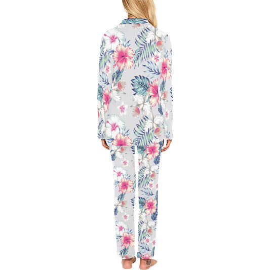 Hibiscus Print Women's Long Pajama Set