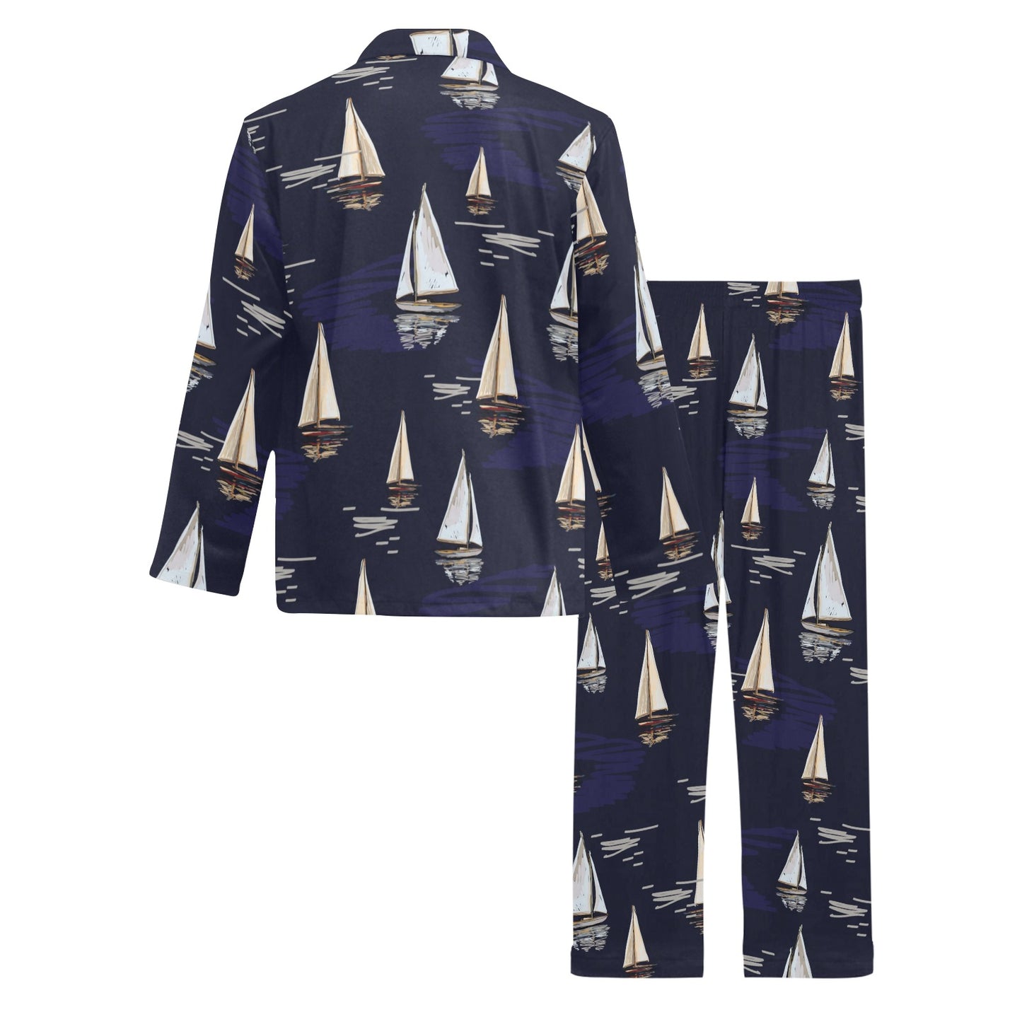 Sailing Ships Pattern Print Design A05 Men's Long Pajama Set
