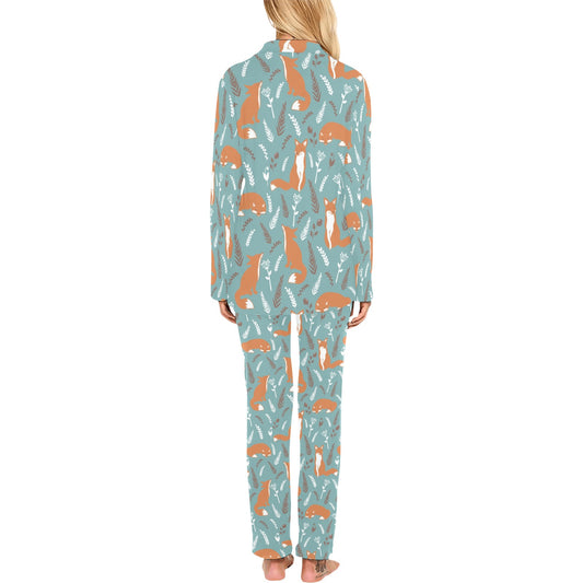 Fox Forest Print Pattern Women's Long Pajama Set