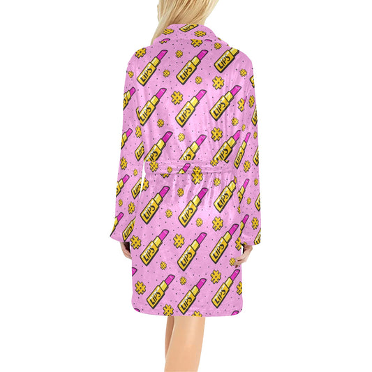 Lipstick Pattern Print Design LT03 Women's Fleece Robe