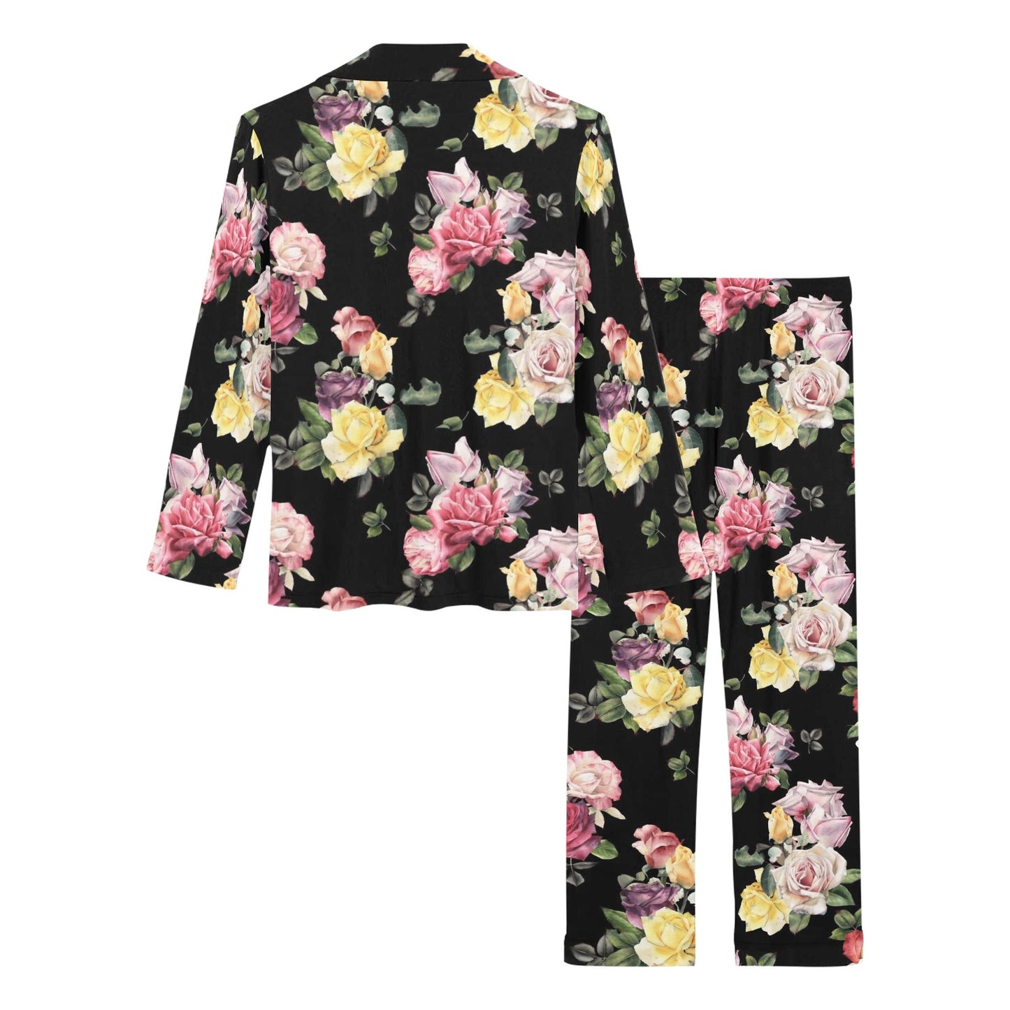 Rose Pattern Print Design RO010 Women's Long Pajama Set