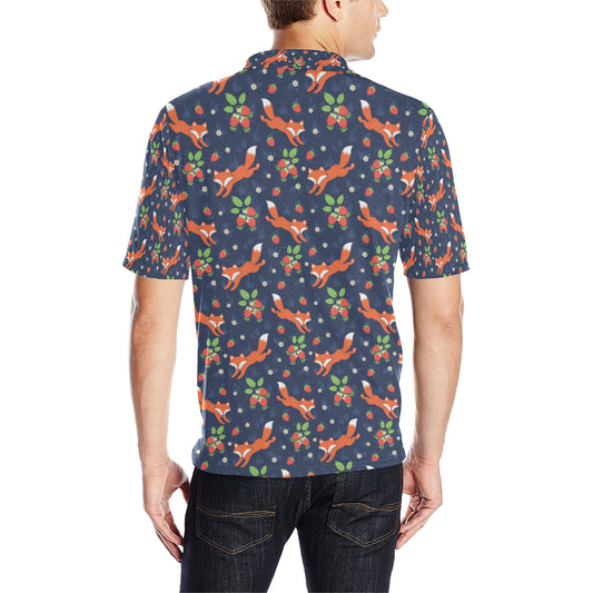 Fox Strawberry Print Pattern Men Polo Shirt