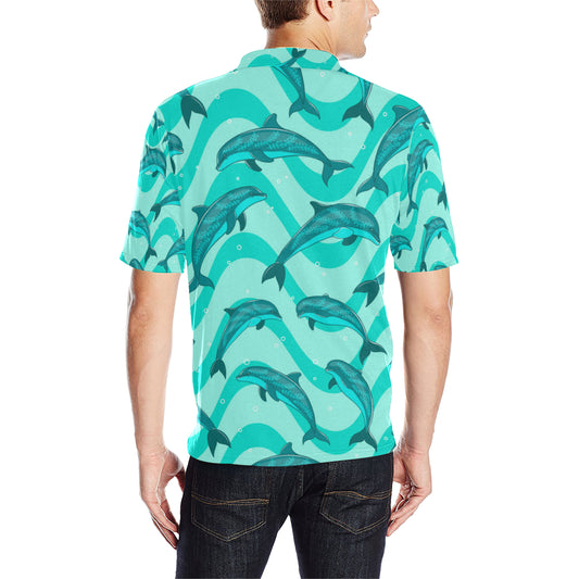 Dolphin Wave Print Men Polo Shirt