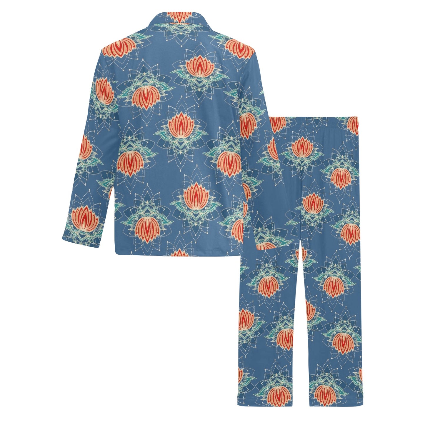 lotus Boho Pattern Print Design LO07 Men's Long Pajama Set