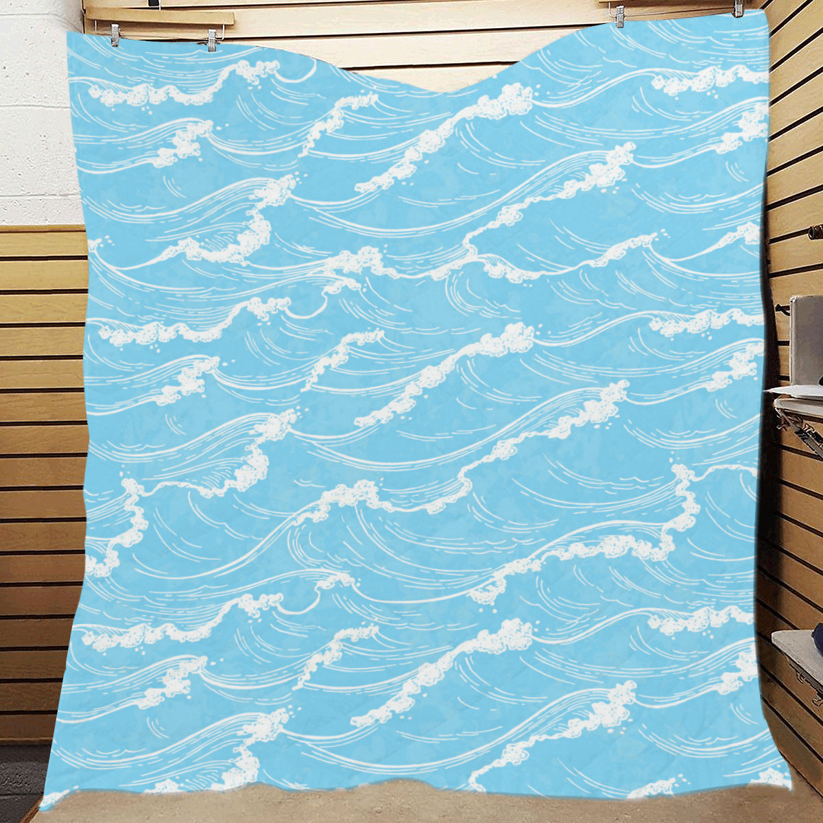 Ocean Wave Pattern Print Design A01 Premium Quilt