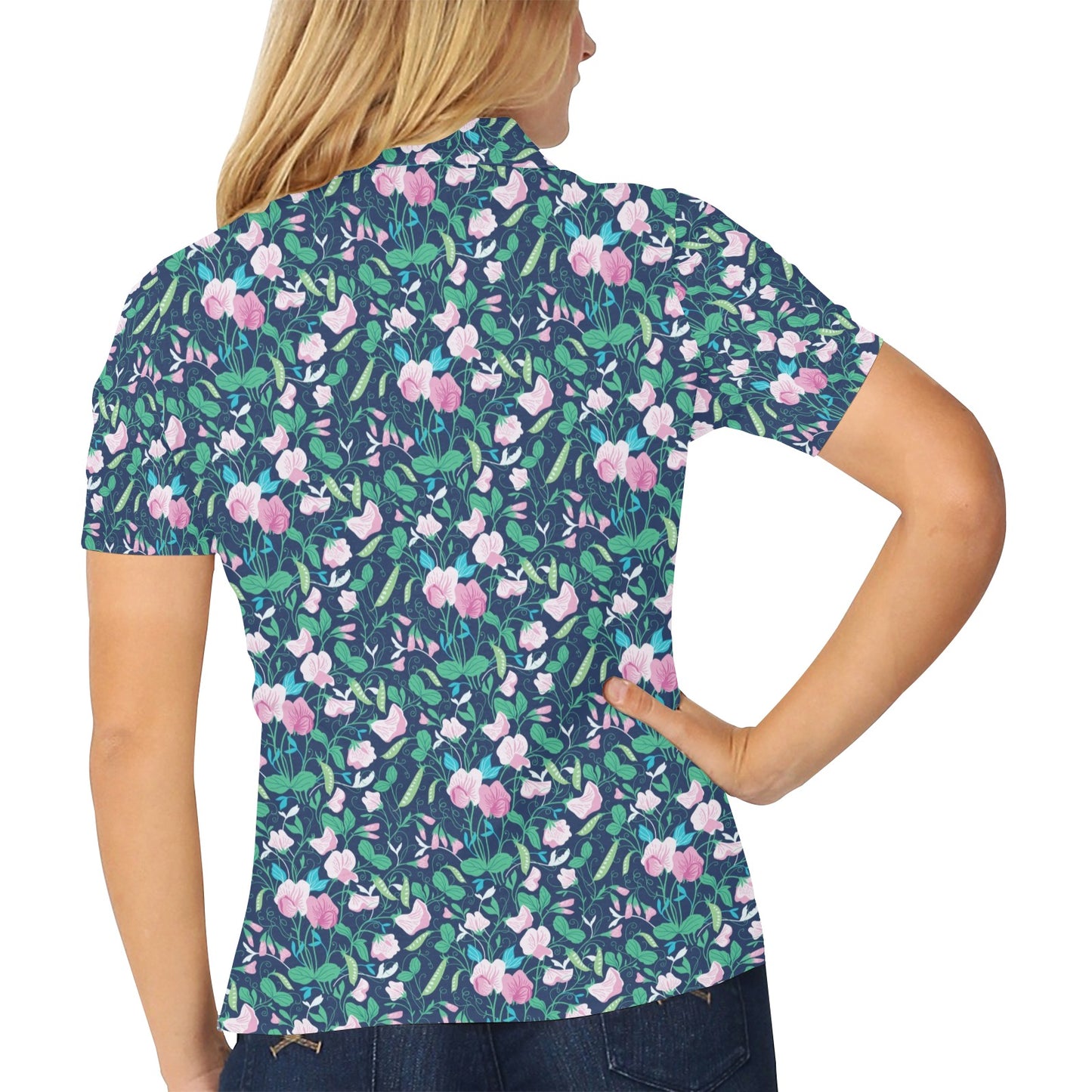 Sweet Pea Print Design LKS303 Women's Polo Shirt