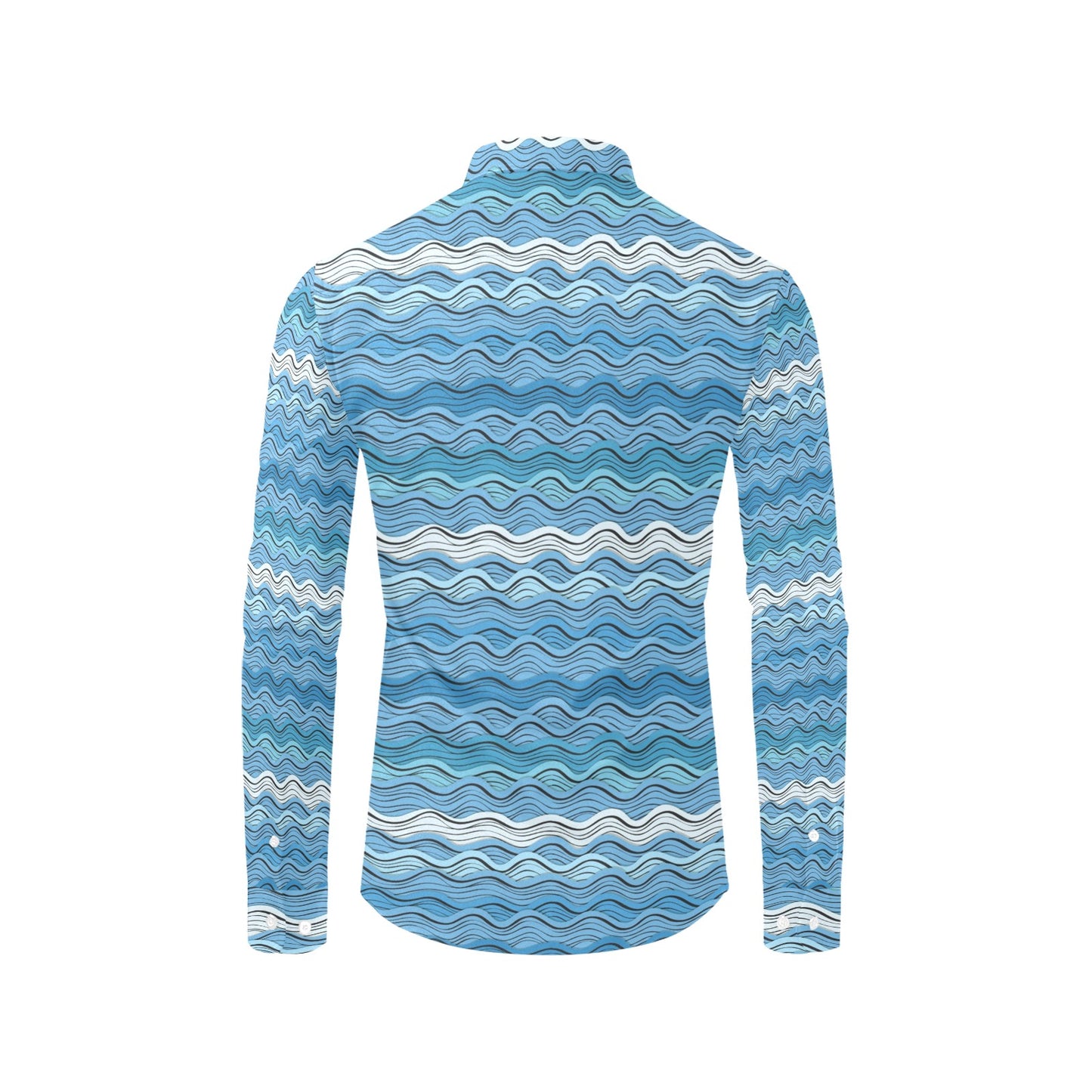 Wave Print Design LKS301 Men's Long Sleeve Dress Shirt