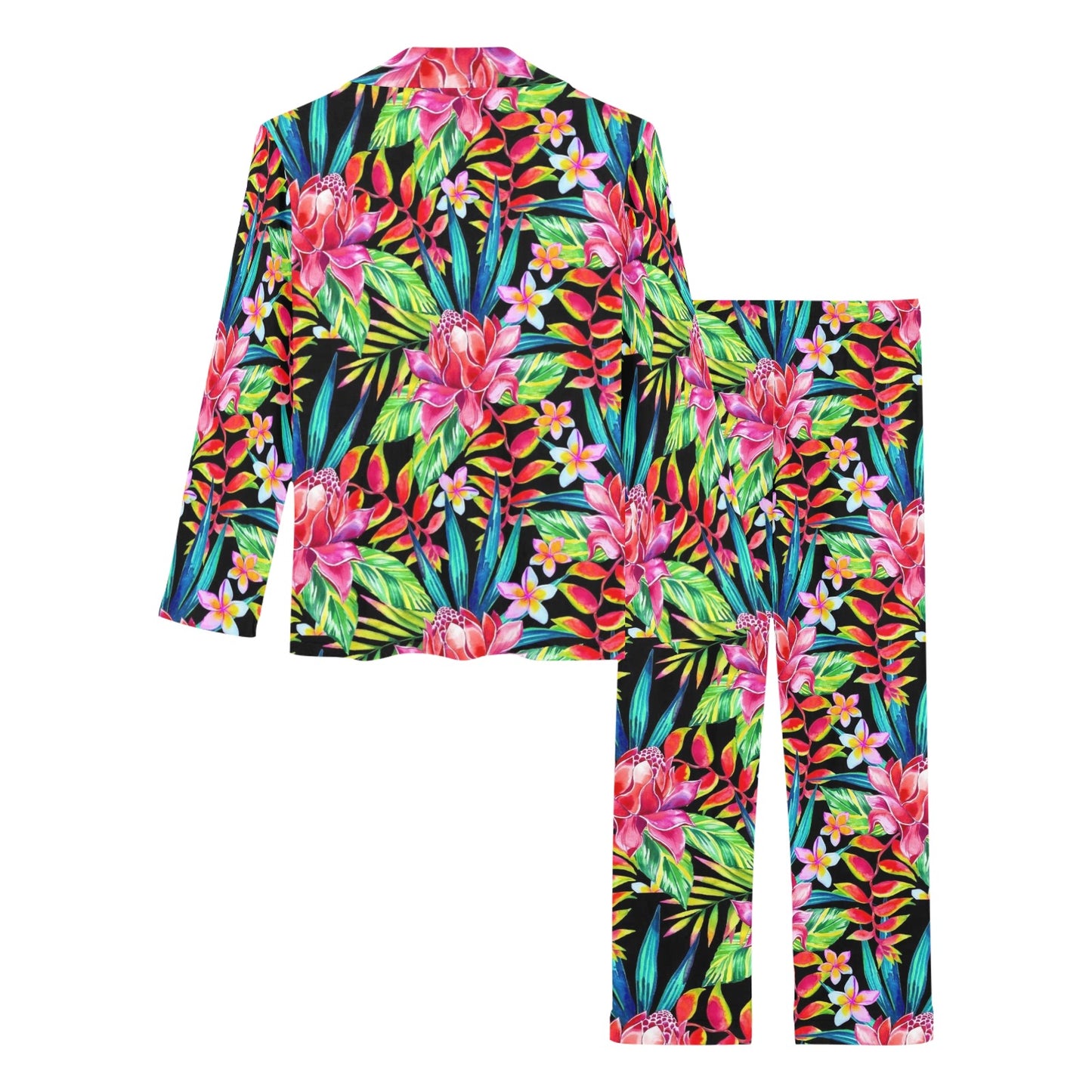 Heliconia Pattern Print Design HL02 Women's Long Pajama Set