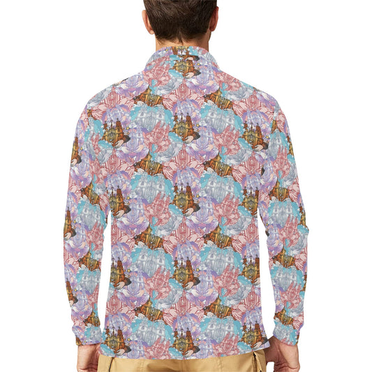 Christian Pattern Print Design 03 Long Sleeve Polo Shirt For Men's