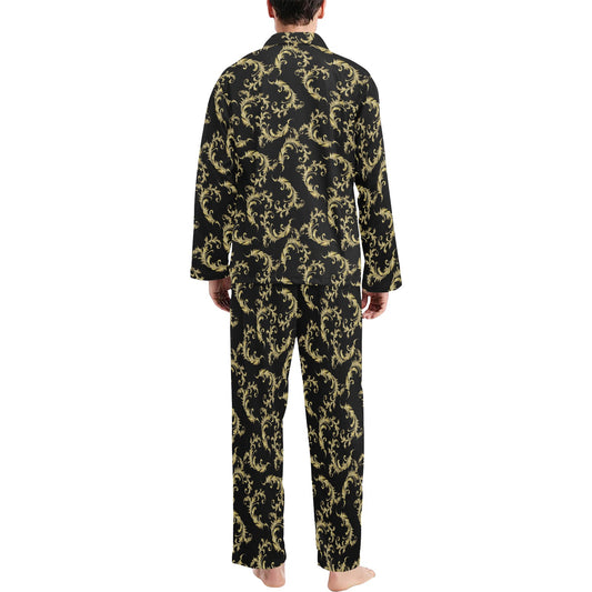 Baroque Golden Pattern Print Design 01 Men's Long Pajama Set
