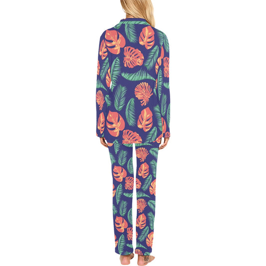 Palm Leaves Pattern Print Design PL011 Women's Long Pajama Set