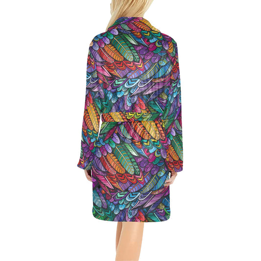 Feather Multicolor Design Print Women's Fleece Robe