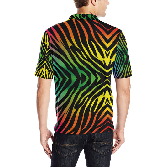 Rainbow Zebra Themed Print Men Polo Shirt