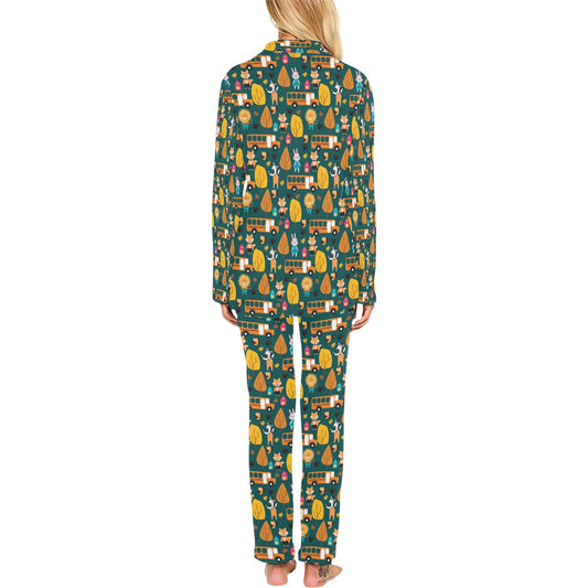 School Bus Print Design LKS309 Women's Long Pajama Set