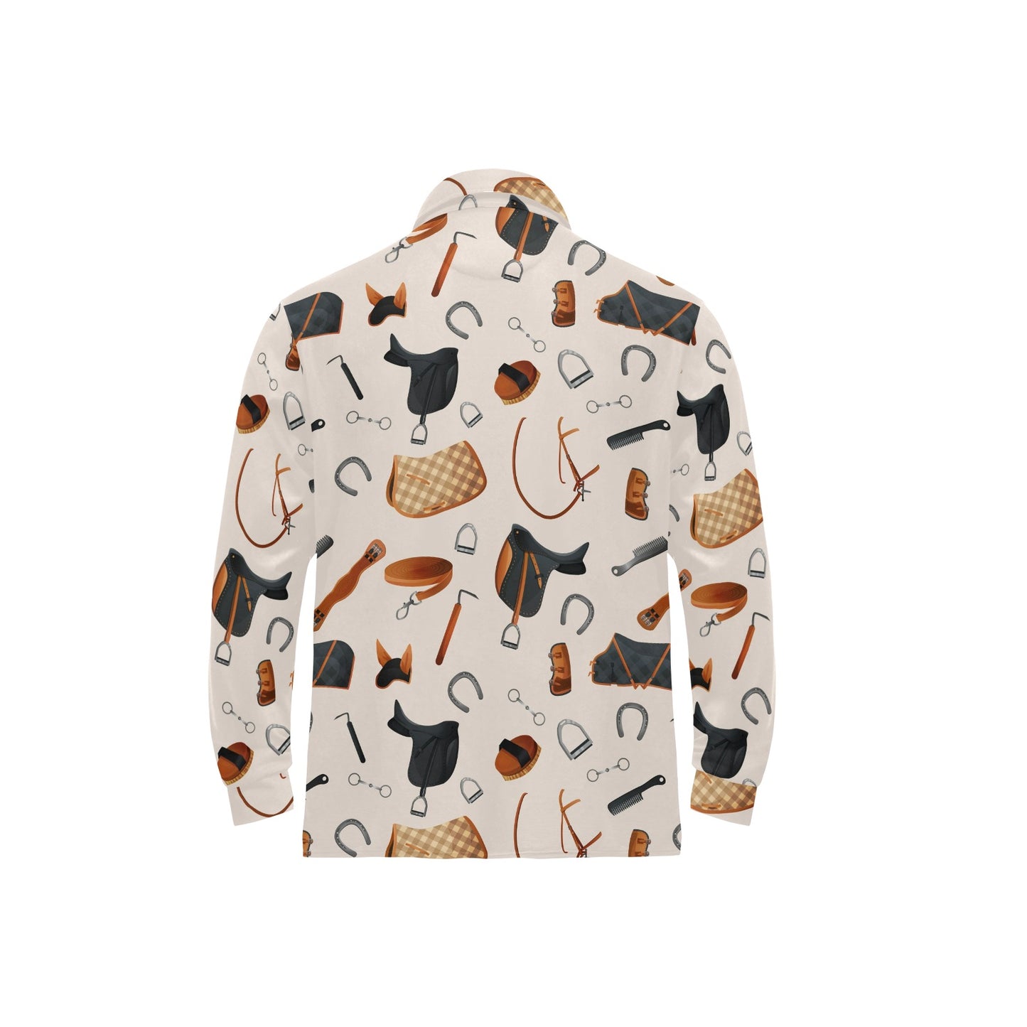 Equestrian Equipment Print Pattern Long Sleeve Polo Shirt For Men's