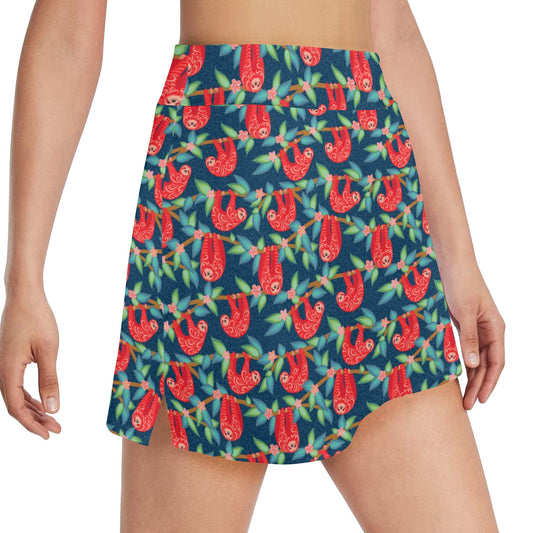 Sloth Red Design Themed Print 17" Golf & Pickleball Skort with Pockets