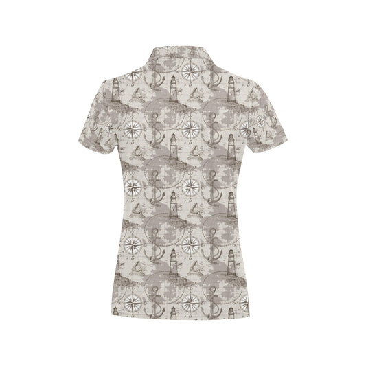 Nautical Map Design Themed Print Women's Polo Shirt