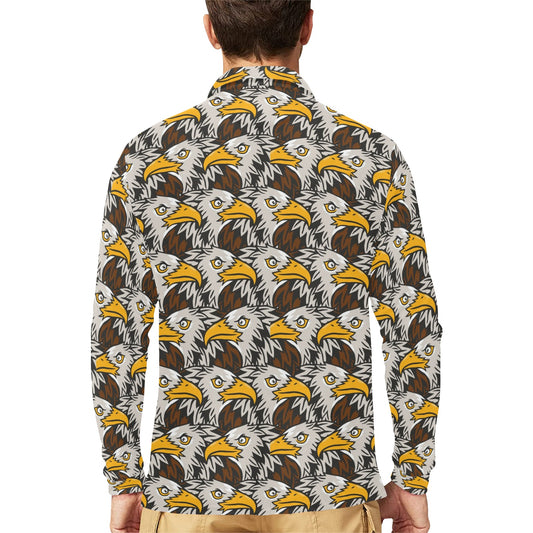 Eagles Head Pattern Long Sleeve Polo Shirt For Men's