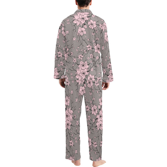 Cherry Blossom Pattern Print Design CB05 Men's Long Pajama Set