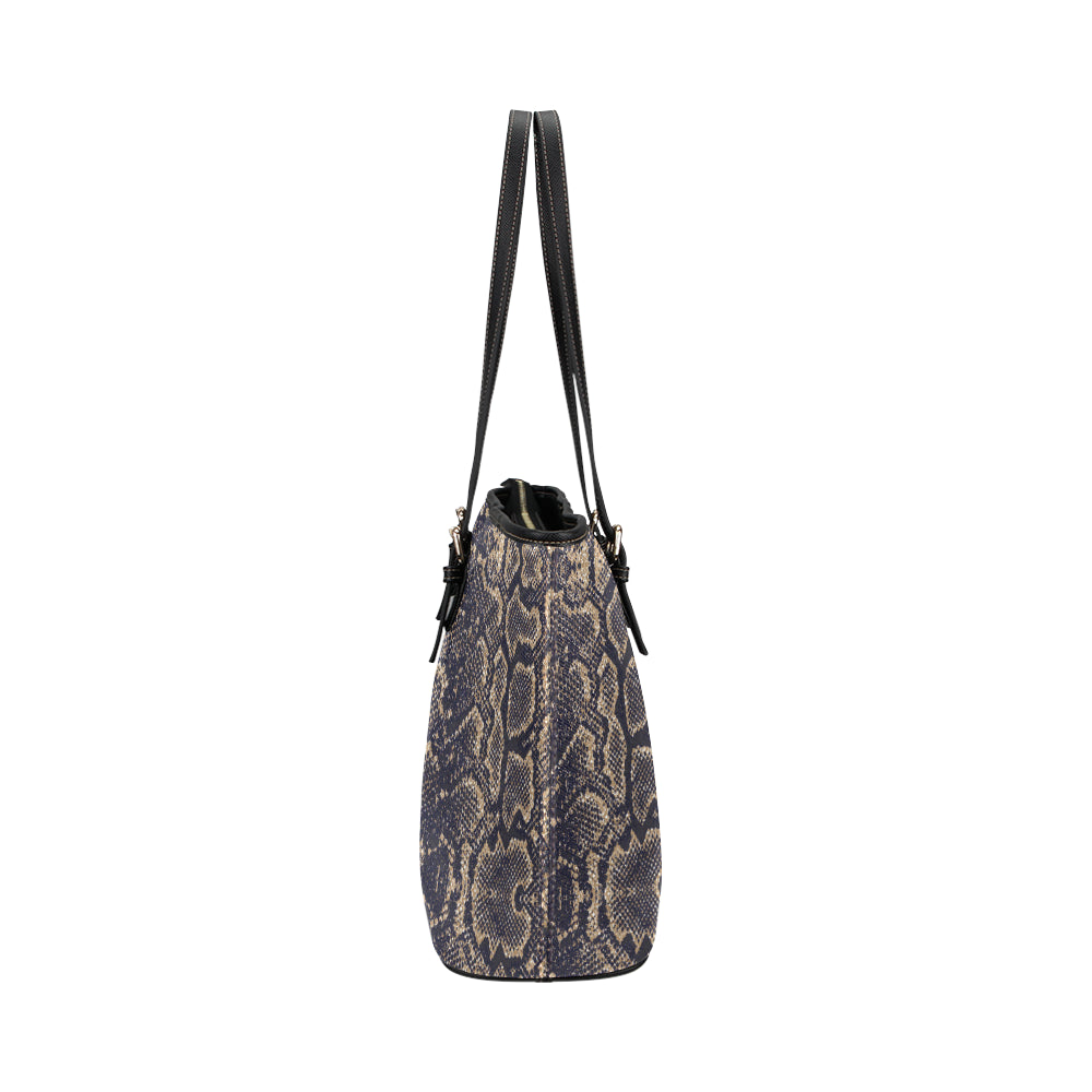 Snake Skin Pattern Print Leather Tote Bag