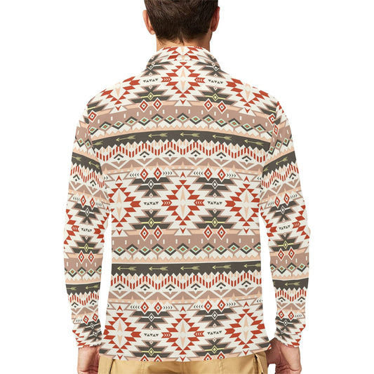 Aztec Pattern Print Design 05 Long Sleeve Polo Shirt For Men's