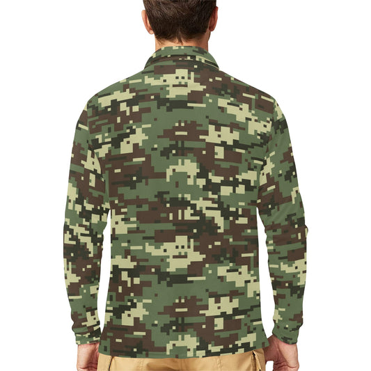 ACU Digital Army Camouflage Long Sleeve Polo Shirt For Men's