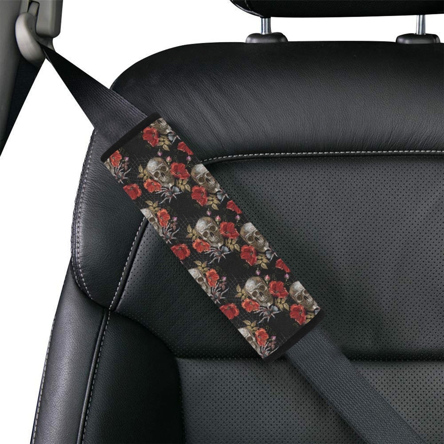 Spider Web Skull Rose Print Design LKS305 Car Seat Belt Cover