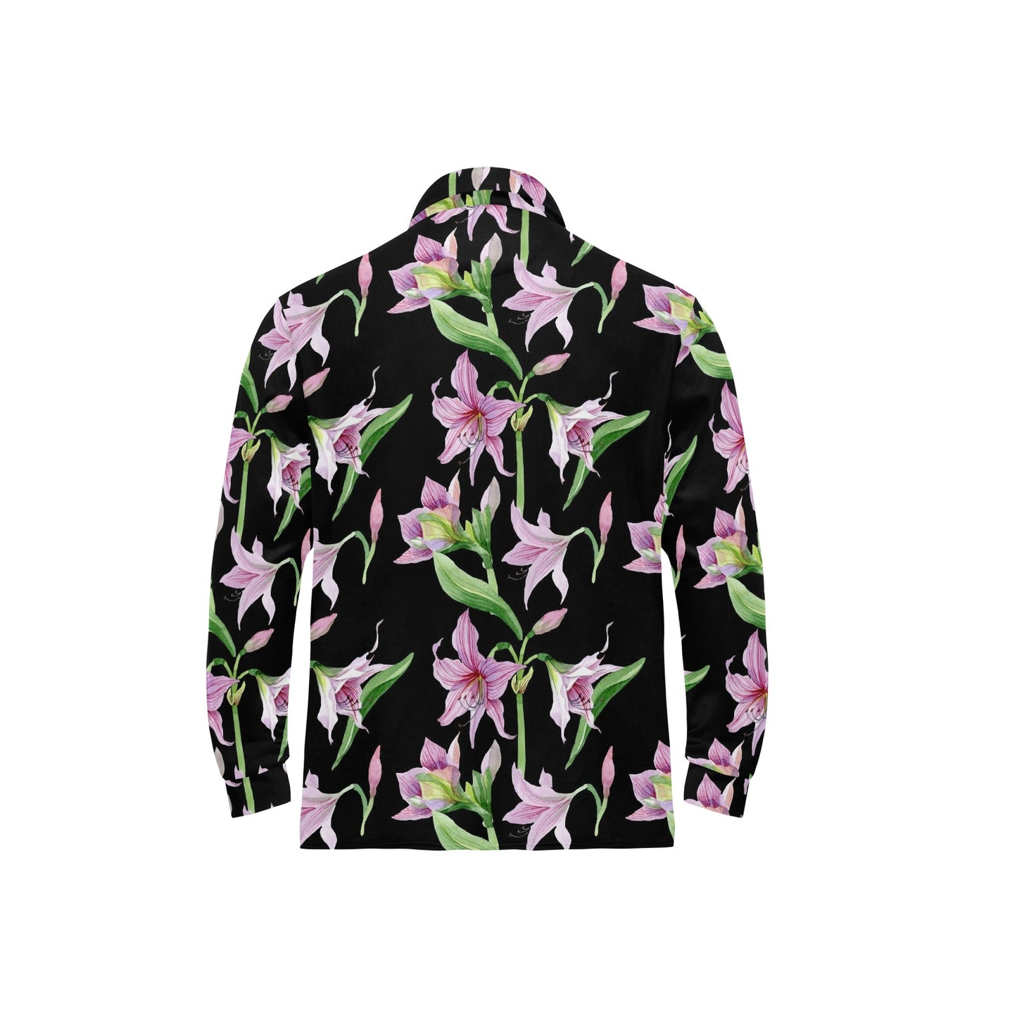 Amaryllis Pattern Print Design AL08 Long Sleeve Polo Shirt For Men's