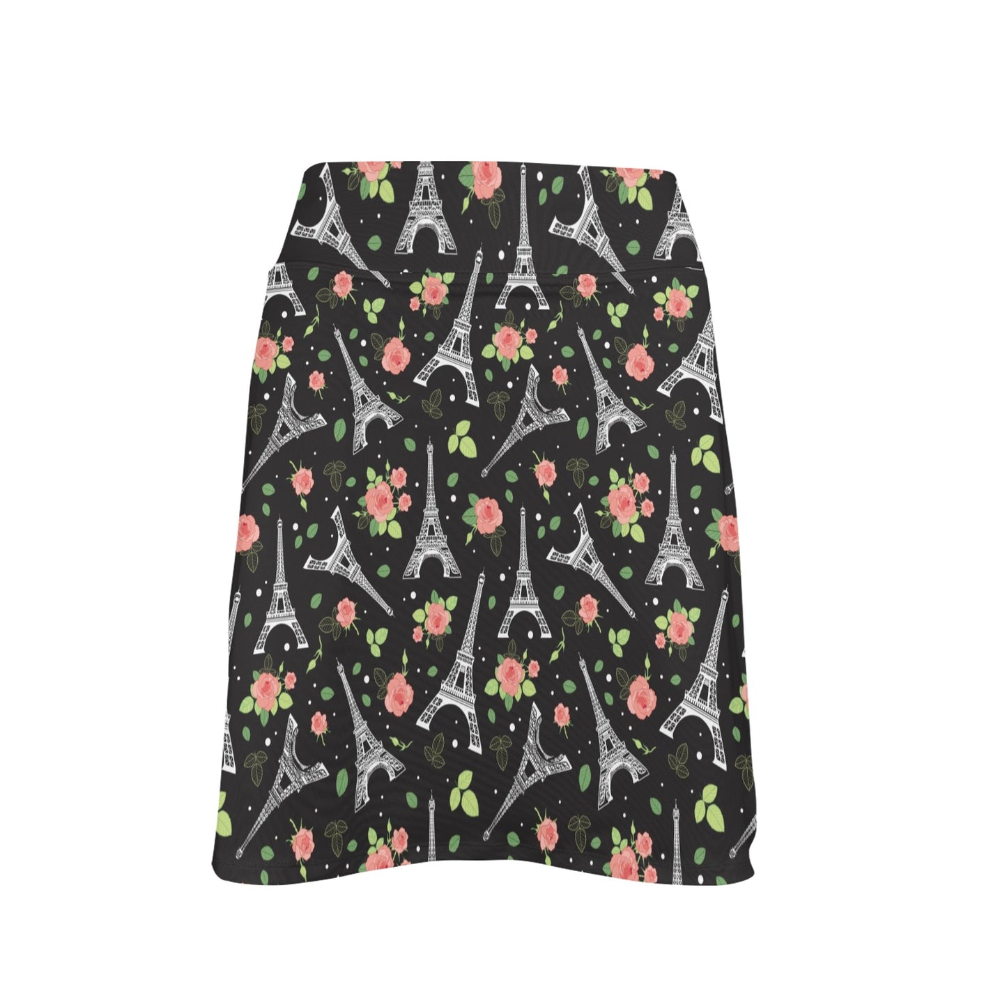 Eiffel Tower Rose Print Women's Golf Skirt with Pocket