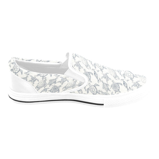 Sea Turtle Print Design LKS304 White Slip Ons Canvas Women's Shoes