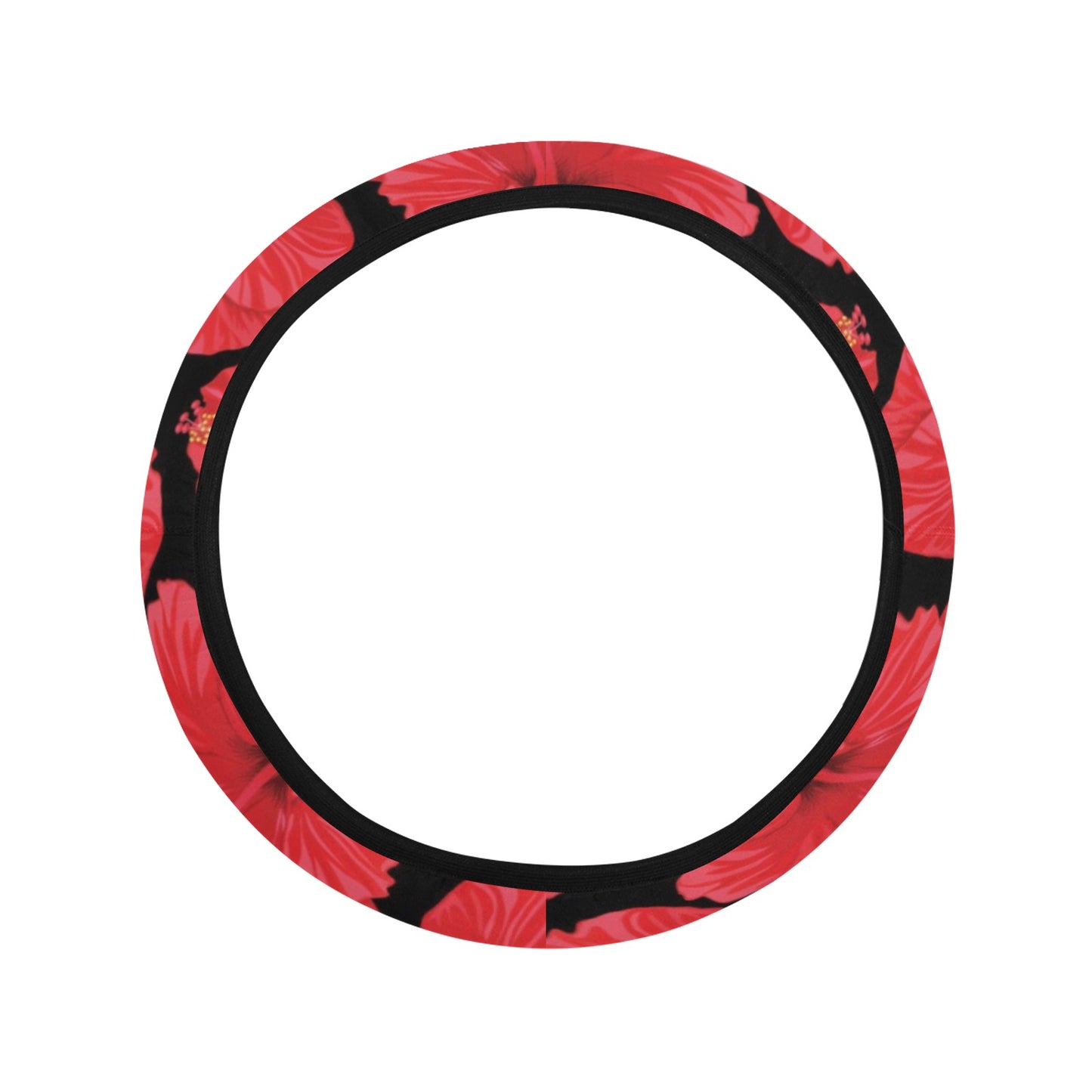 Hibiscus Red Pattern Print Design LKS306 Steering Wheel Cover with Elastic Edge