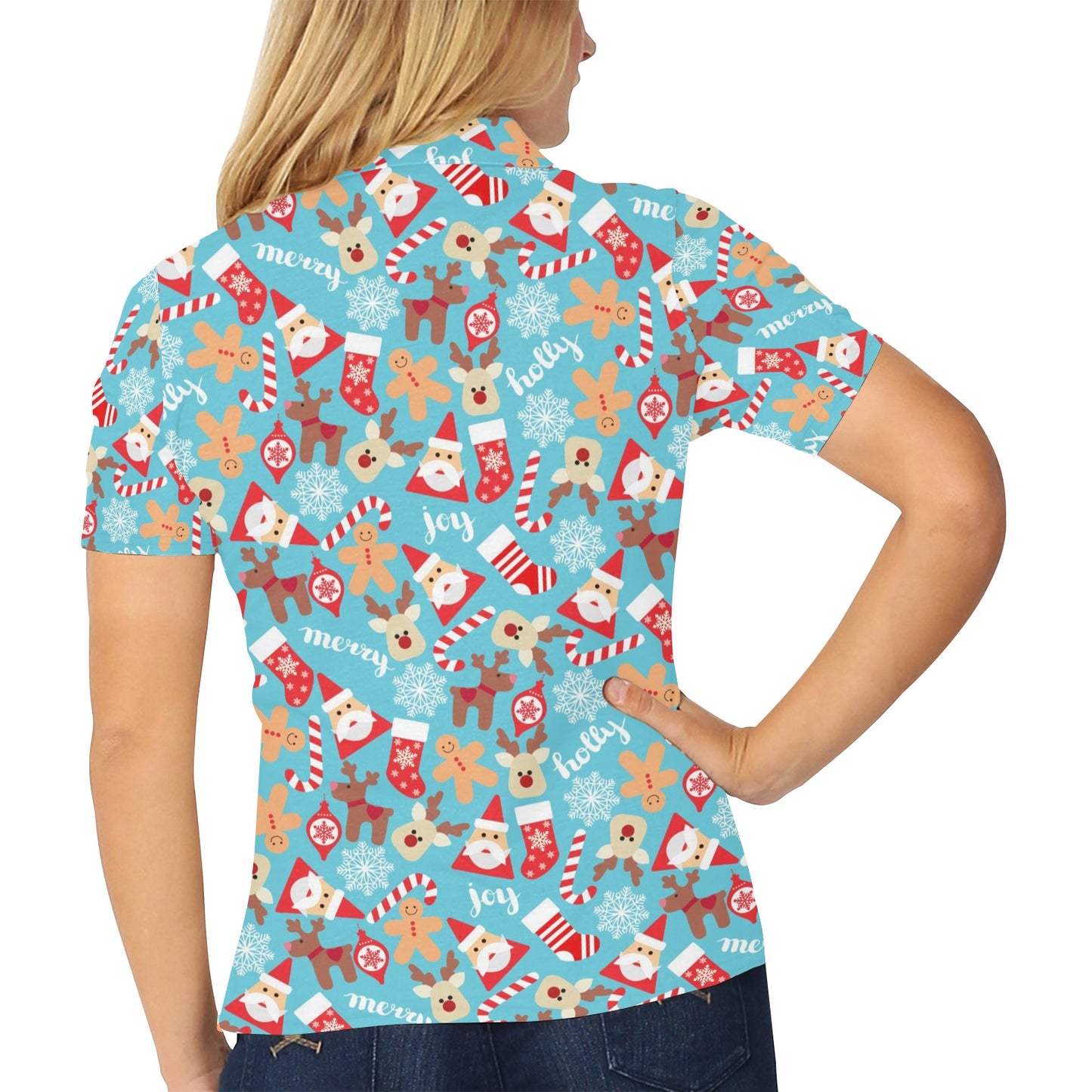 Santa Christmas Themed Print Design LKS306 Women's Polo Shirt