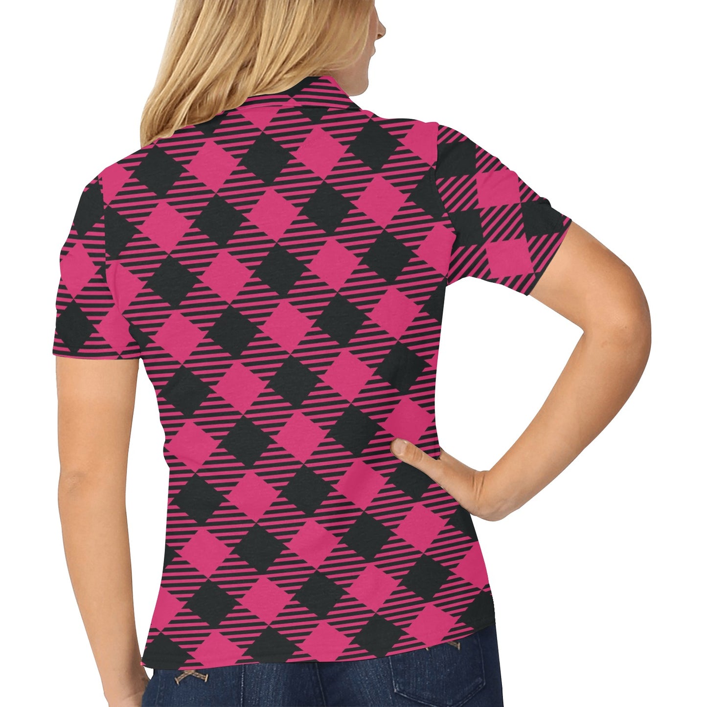 Buffalo check Pink Pattern Print Design 01 Women's Polo Shirt